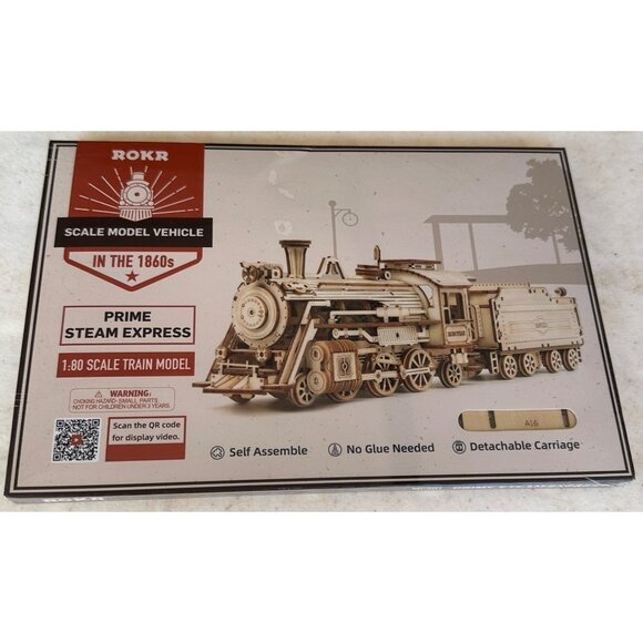 ROKR 3D Wooden Puzzle Prime Steam Express 1:80 Scale Train Model #MC501 (NEW) - Picture 1 of 5